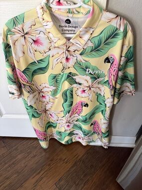 Duvin Yellow Tropical Print Polo Shirt